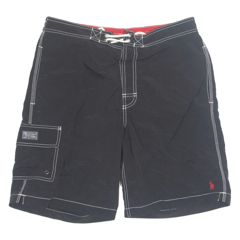 POLO RALPH LAUREN Mesh Lined Mens Swimming Shorts Black Relaxed S W30