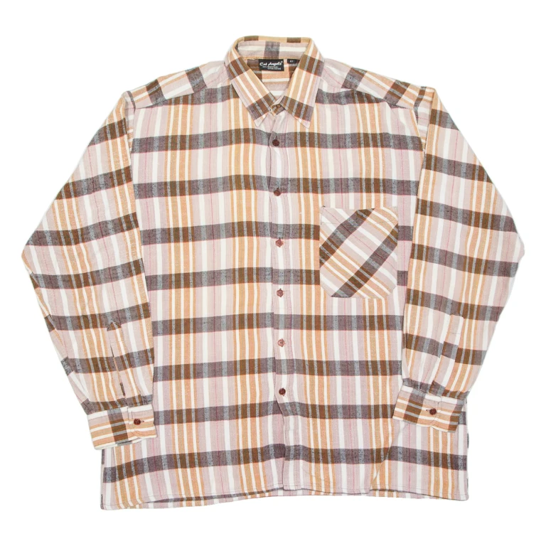 Mens Shirt Brown Check Long Sleeve XL