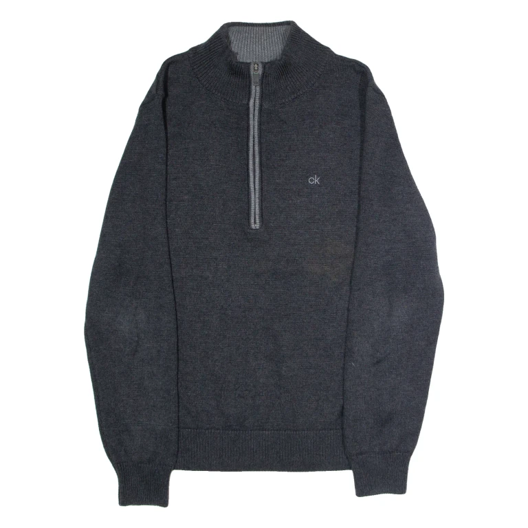 CALVIN KLEIN Golf Mens Jumper Grey 1/4 Zip Tight Knit M