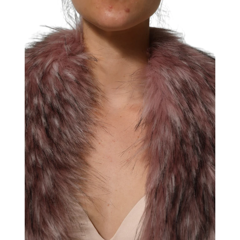 Pink Acrylic Faux Fur Knit Shrug Vest Top Polyester - Women