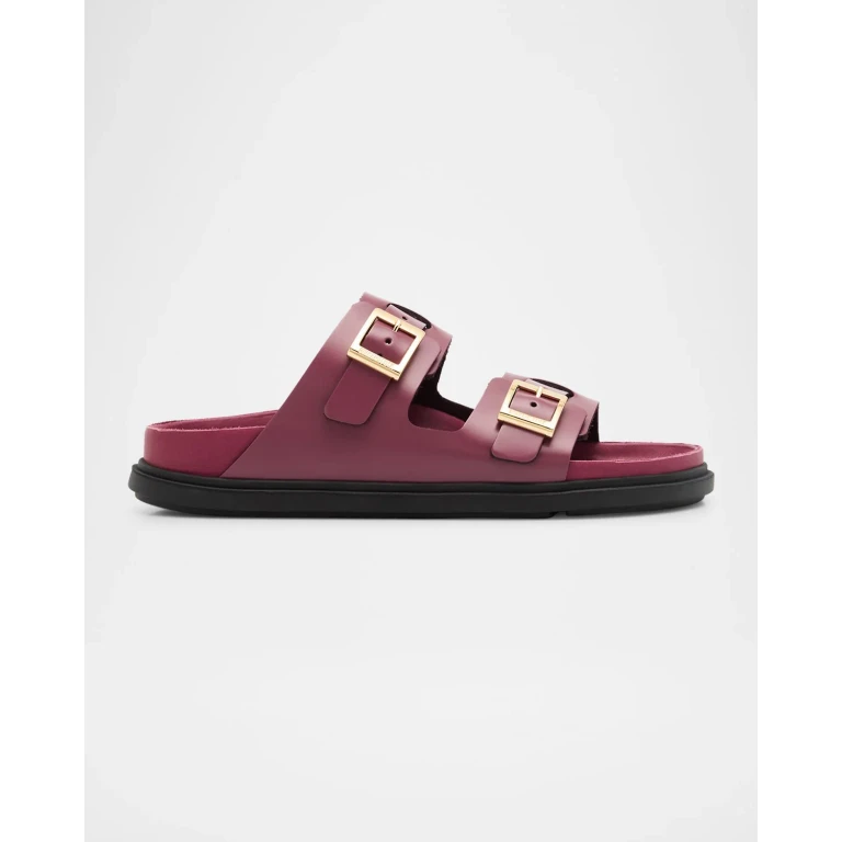 Usa St. Barth'S Beige Leather Slide Sandal With Buckle Straps