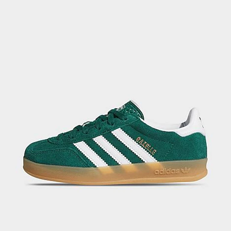 adidas Little Kids Originals Gazelle Indoor Casual Shoes in Collegiate Green/Cloud White/Gum Size: 1.0