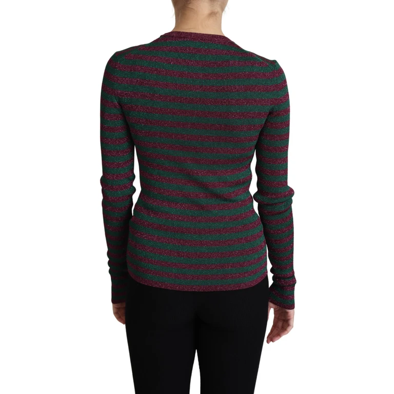 Dolce & Gabbana Multicolor Stripes Crew Neck Pullover Sweater Gray Viscose Polyester Clothing - Women