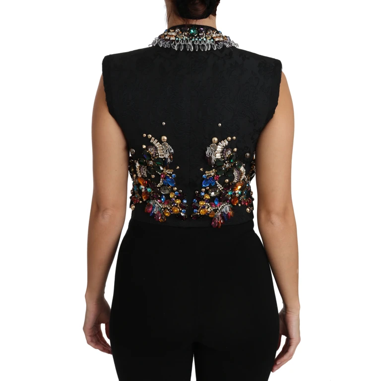 Black Crystal Sicily Vest Waistcoat Clothing - Women