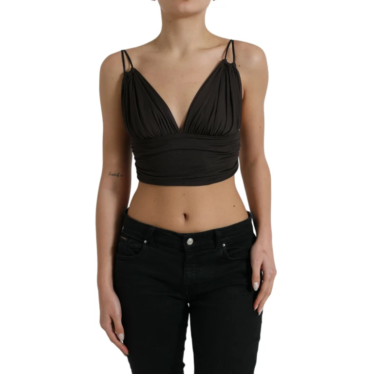 Dolce & Gabbana Brown Viscose Plunging V-Neck Cropped Tank Top - Women