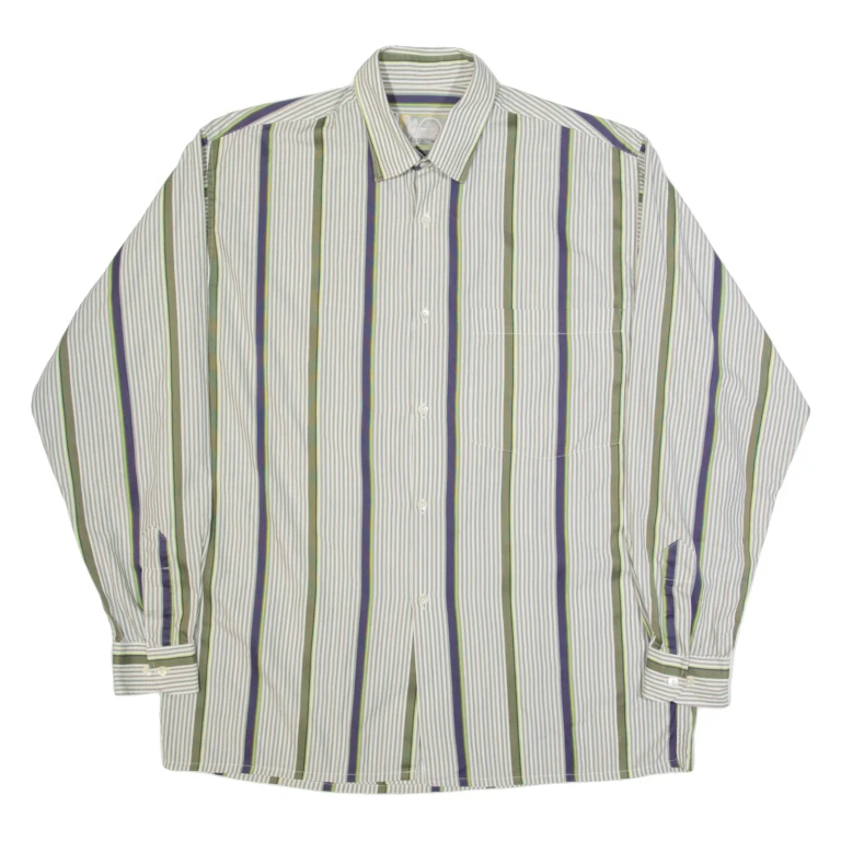 IL LEGITIME Mens Shirt Grey Striped Long Sleeve L