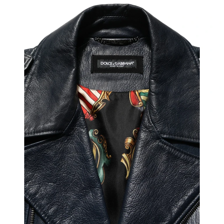 Dolce & Gabbana Black Leather Men Biker Coat Goatskin Jacket Clothing - Men