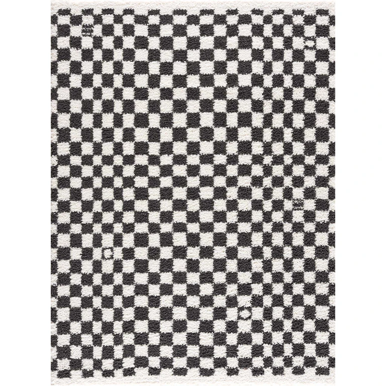 Kieu Black & White Checkered Shag Rug