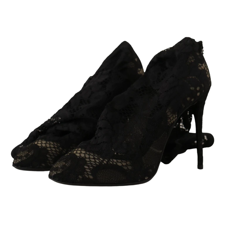 Dolce & Gabbana Black Stretch Socks Taormina Lace Boots Shoes Elastane - Women