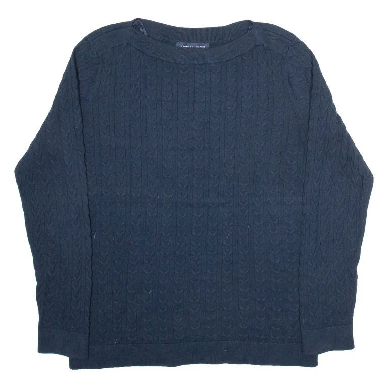 TOMMY HILFIGER Womens Jumper Blue Cable Knit XL