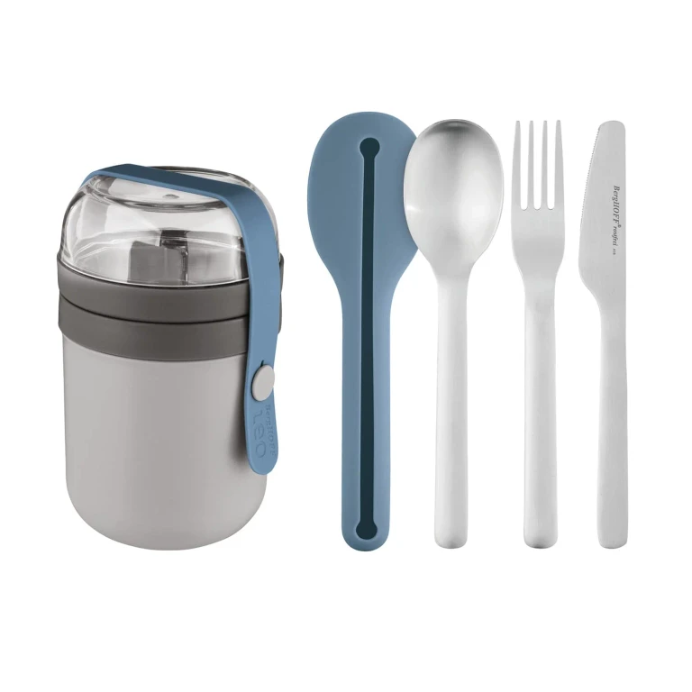 Leo 5Pc Travel Set with Dual Lunch Pot and Flatware, Blue
