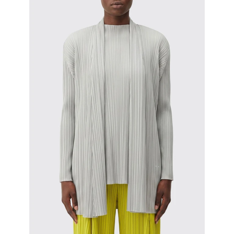 Pleated Crêpe V-Neck Long-Sleeved Cardigan (PP66JO28211)