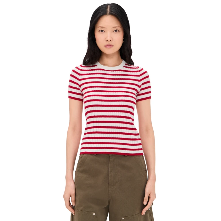Nili Lotan Alita Cashmere Sweater Ivory/Red Stripe L