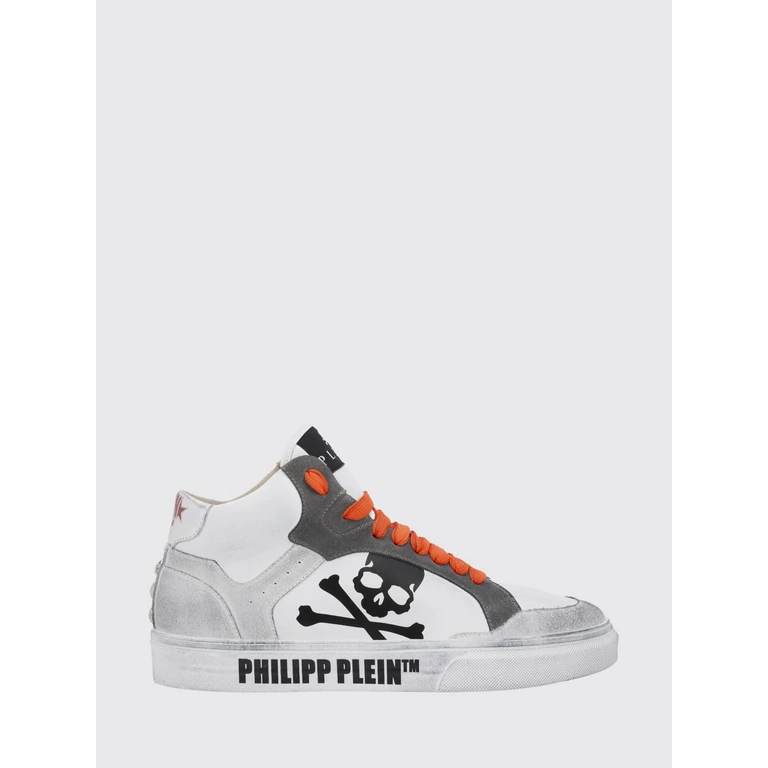 High-Top Leather and Suede Sneakers with Skull Application (LAESUSC0990PLE010N0186)