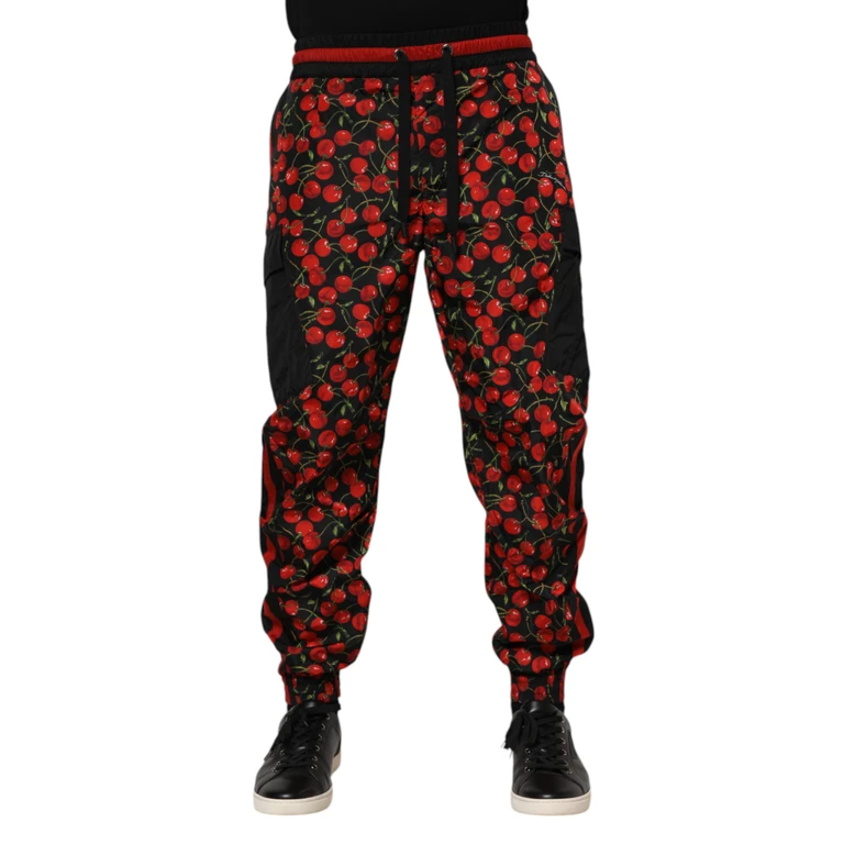 Dolce & Gabbana Black Red Cherry Print Men Sweatpants Pants And Nylon - Men