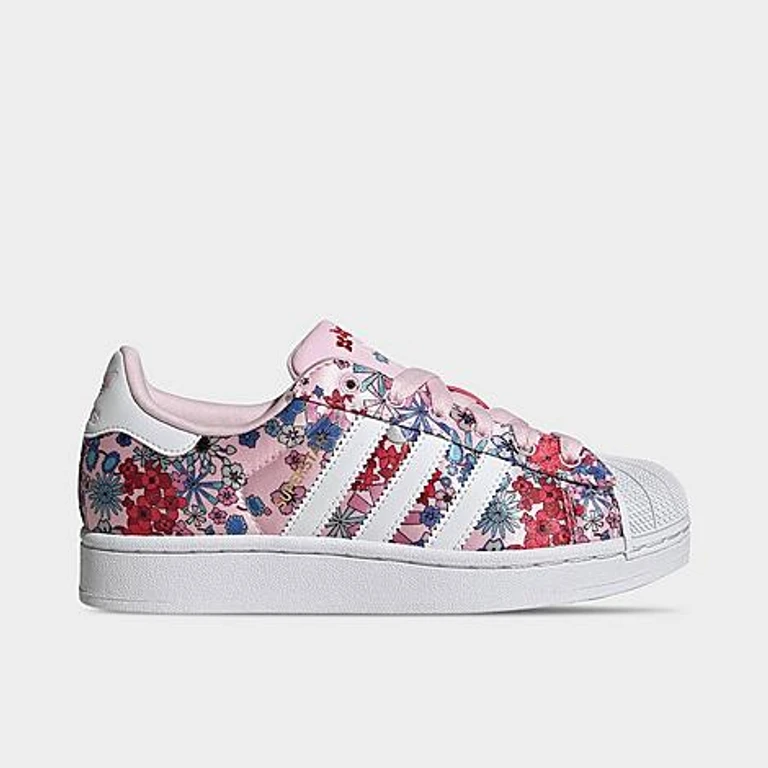 adidas Girls' Big Kids Originals x Liberty London Superstar II Casual Shoes in Clear Pink/Cloud White/Light Pink Size: 3.5