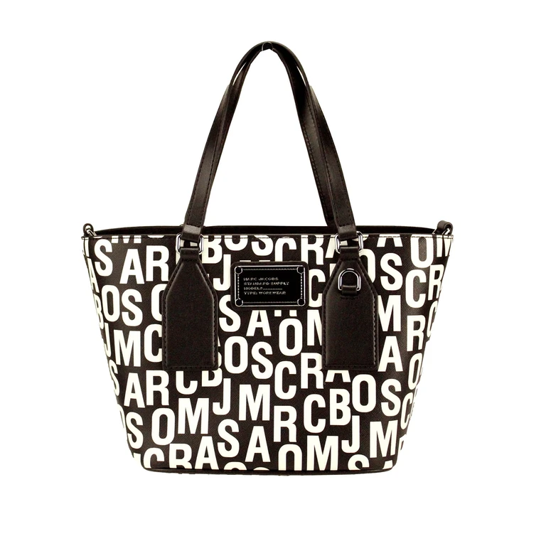 Marc Jacobs Small Black White Monogram Print Saffiano Leather Tote Crossbody Bag Silver - Women