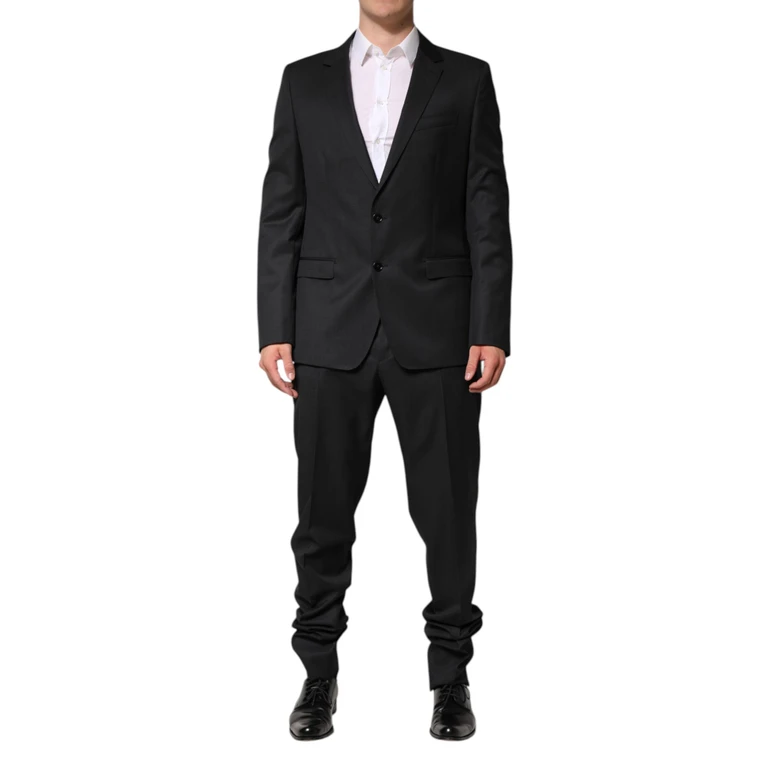 Dark Gray Wool Single Breasted 2 Piece Suit Black Virgin - Men