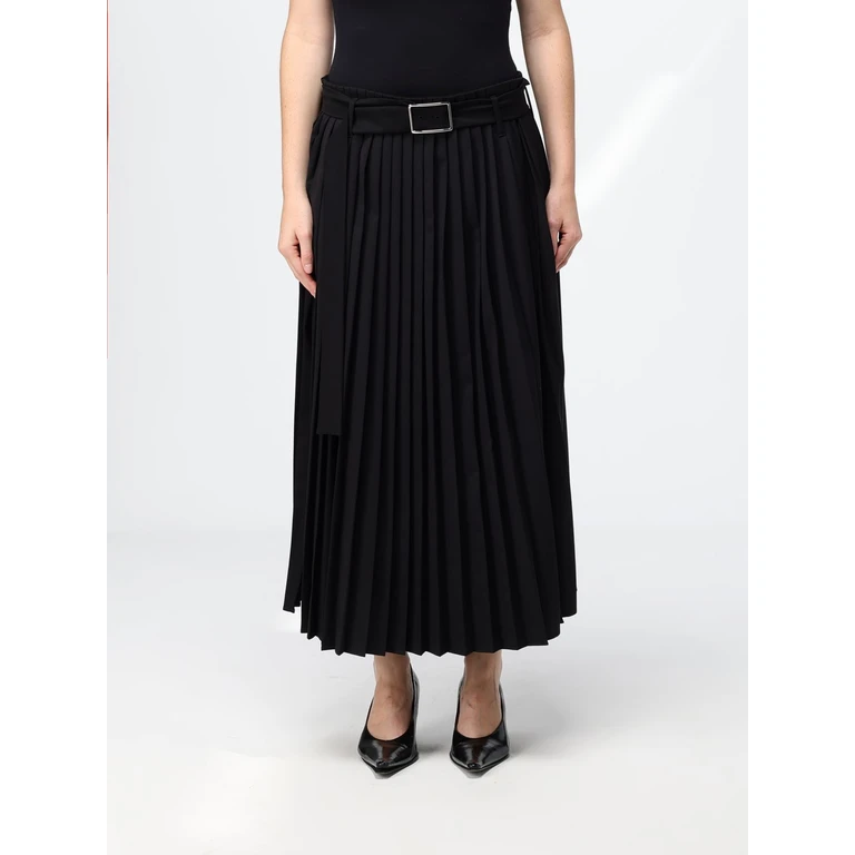 Pleated Virgin Wool-Blend Midi Skirt with Belt Loops (210108610600002)