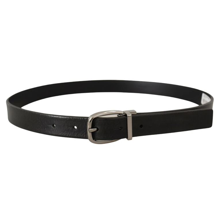 Dolce & Gabbana Black Leather Silver Chrome Metal Logo Buckle Belt - Men