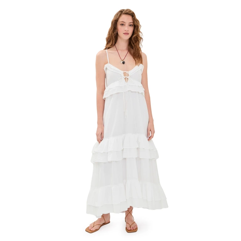 Show Me Your Mumu Freya Maxi Dress White Voile M