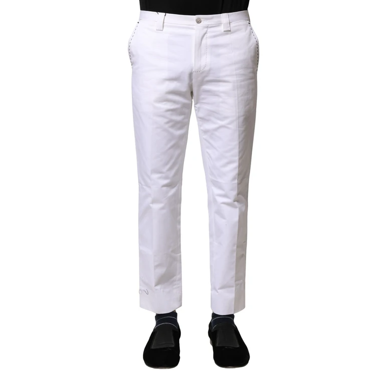 Dolce & Gabbana White Cotton Straight Logo Men Pants - Men