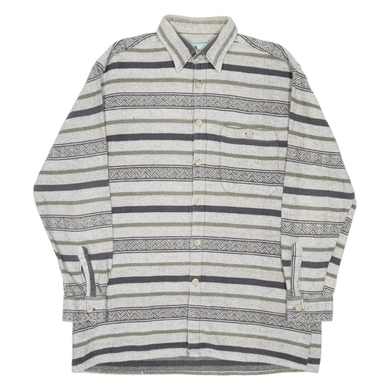 SEASONS Mens Shirt Grey Striped Long Sleeve L