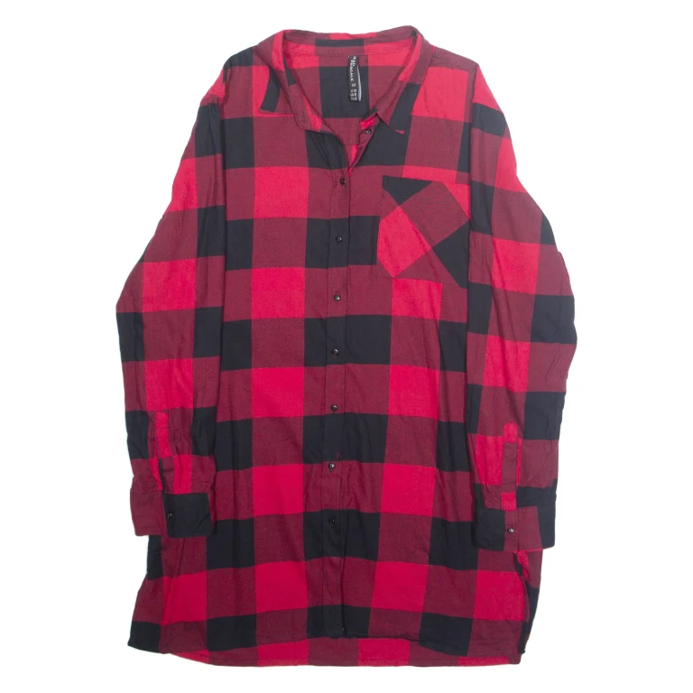 JEAN PASCALE Womens Printed Blouse Red Collared Long Sleeve Check L