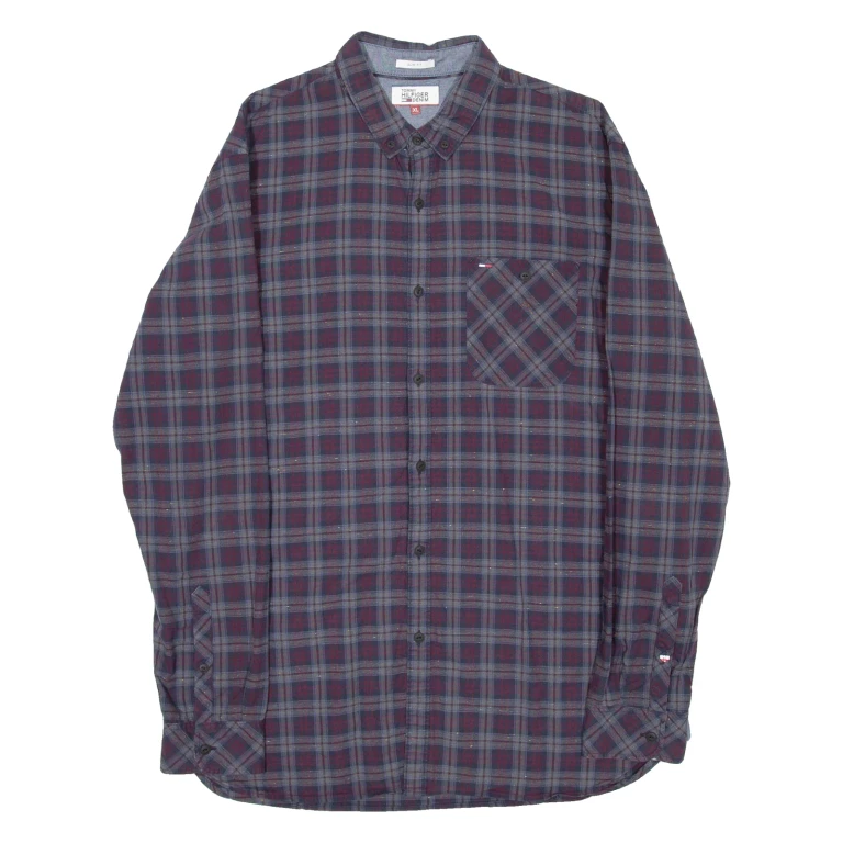 TOMMY HILFIGER Slim Fit Mens Shirt Blue Check Long Sleeve XL (XX3-231024-11671)