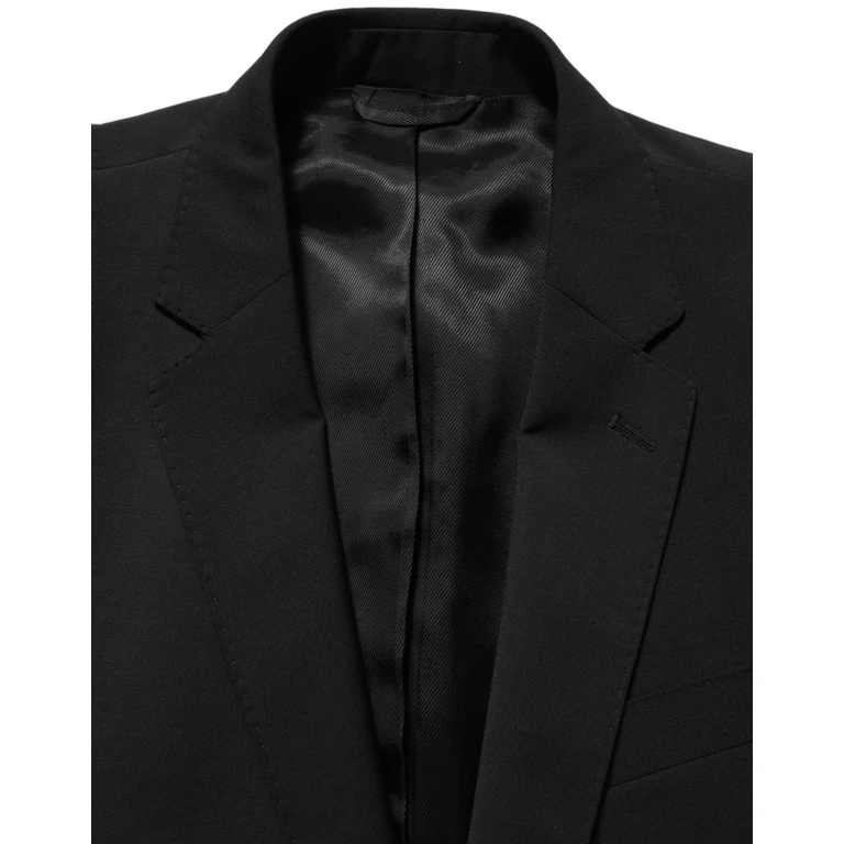 Black Wool Slim Fit Formal 2 Piece Men Suit Polyester Elastane - Men