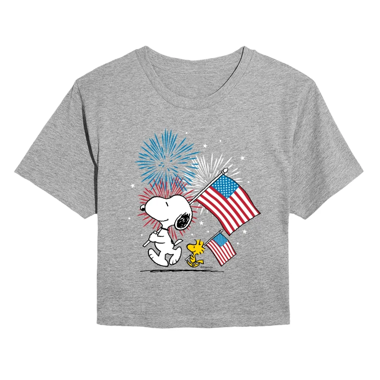 Snoopy & Woodstock Americana - Juniors Cropped Graphic T-Shirt