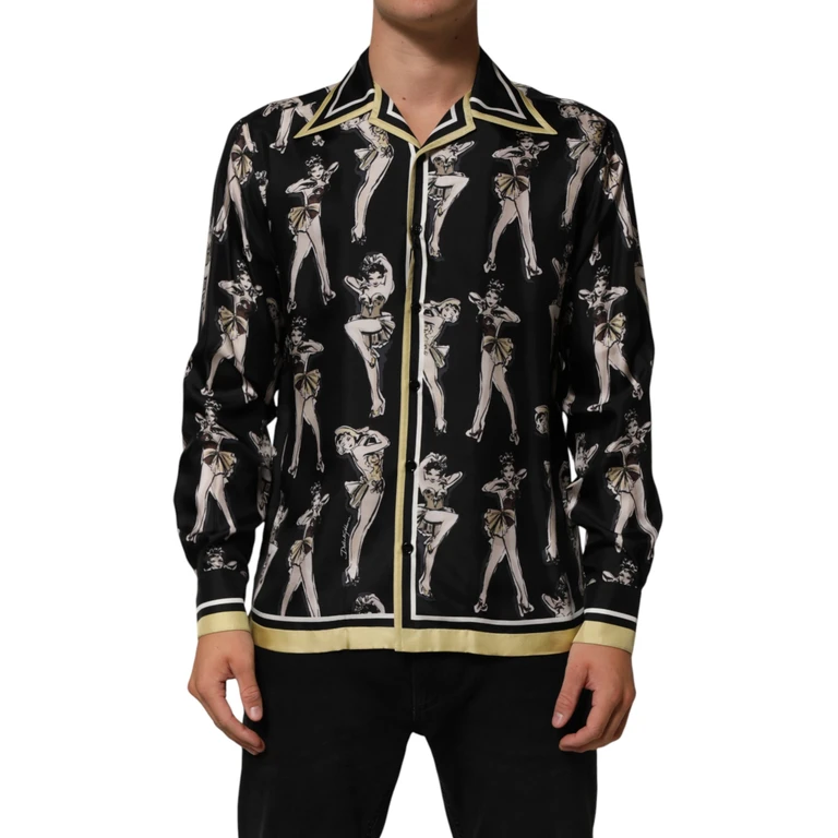 Dolce & Gabbana Black Silk Pin Up Printed Button Down Shirt - Men