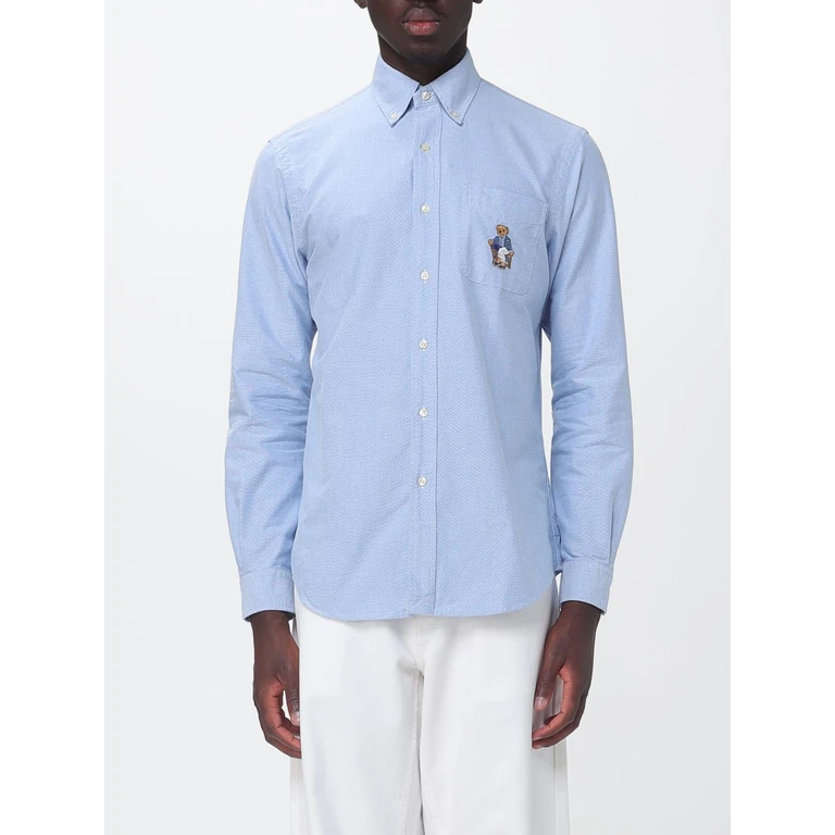 Teddy Bear Print Slim Fit Cotton Shirt with Button-Down Collar (710B22594001)