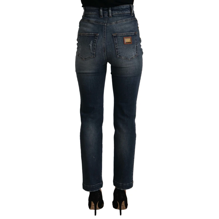 Dolce & Gabbana Blue Denim Crystal Embellished Pants Jeans Cotton Elastane - Women