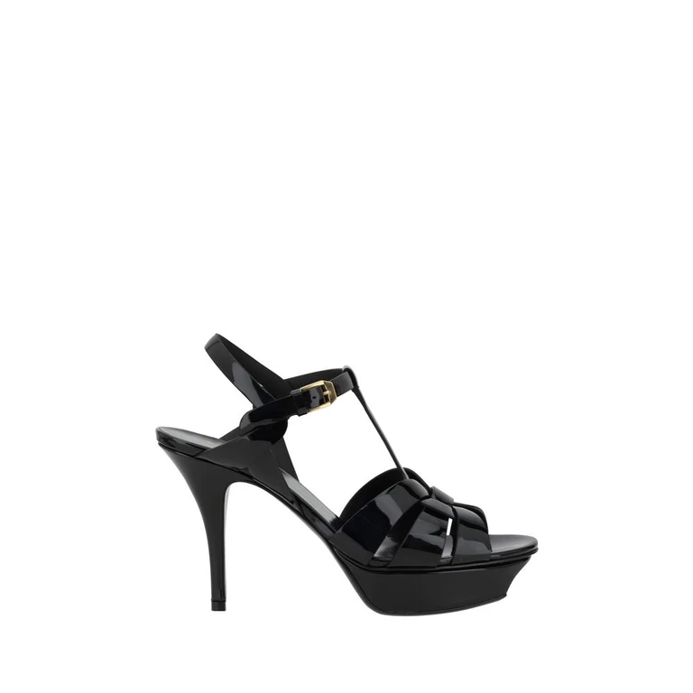 Saint Laurent Black Calf Leather Bos Taurus Stiletto Heel Sandals - Women