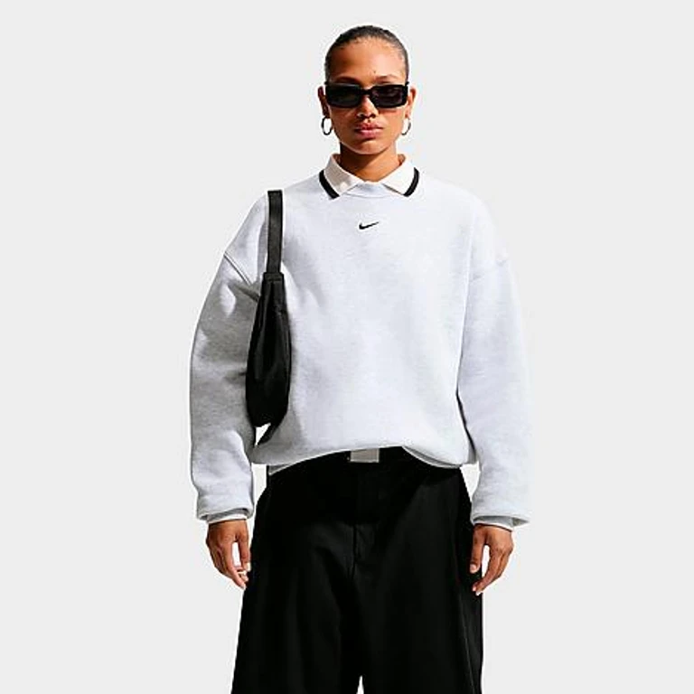 Studio Fleece Medium Weight Oversized Crewneck Sweatshirt in Birch Heather/Black