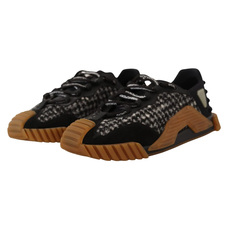 Dolce & Gabbana Black White Fabric Lace Up Ns1 Sneakers - Men