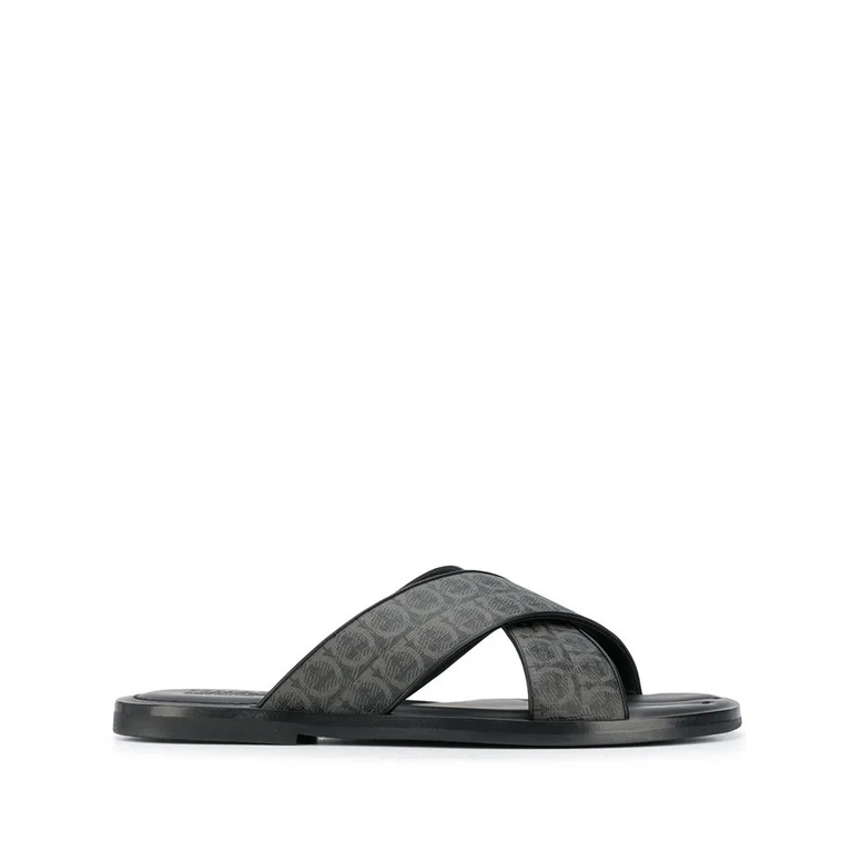Ferragamo Gancini Leather Pool Slides