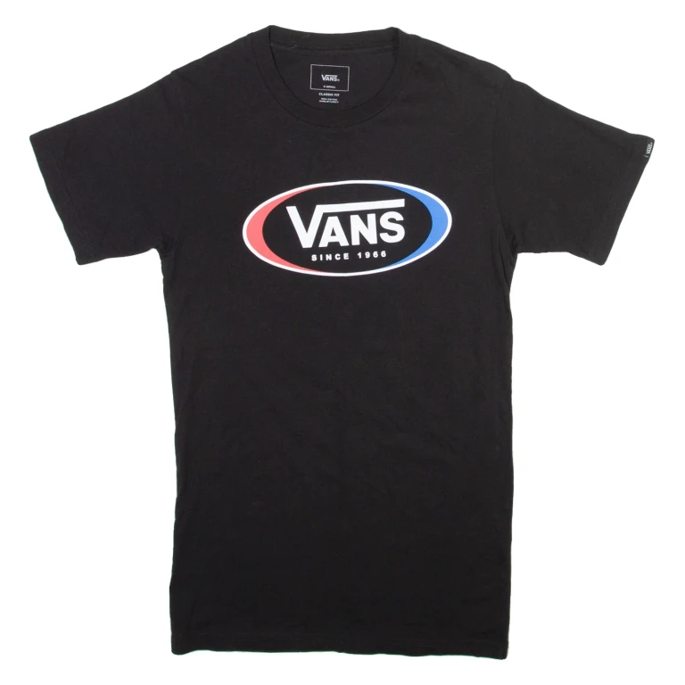 VANS Mens T-Shirt Black Crew Neck XS