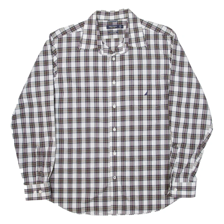 NAUTICA Mens Shirt Grey Check Long Sleeve XL