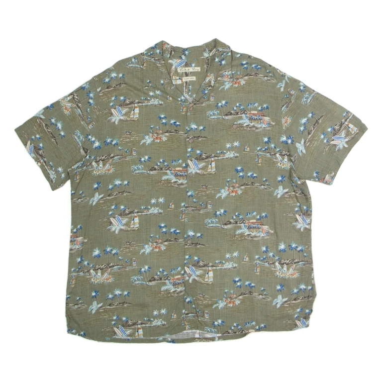 BATIK BAY Mens Hawaiian Shirt Green 90s Floral 2XL