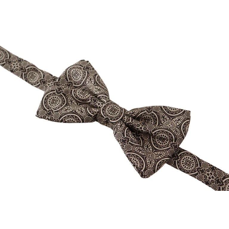 Dolce & Gabbana Black White Silk Adjustable Neck Papillon Tie - Men