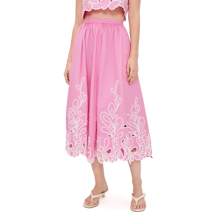 Cinq à Sept Paisley Bloom Embroidered Espe Skirt Rosewater Pink/White 16