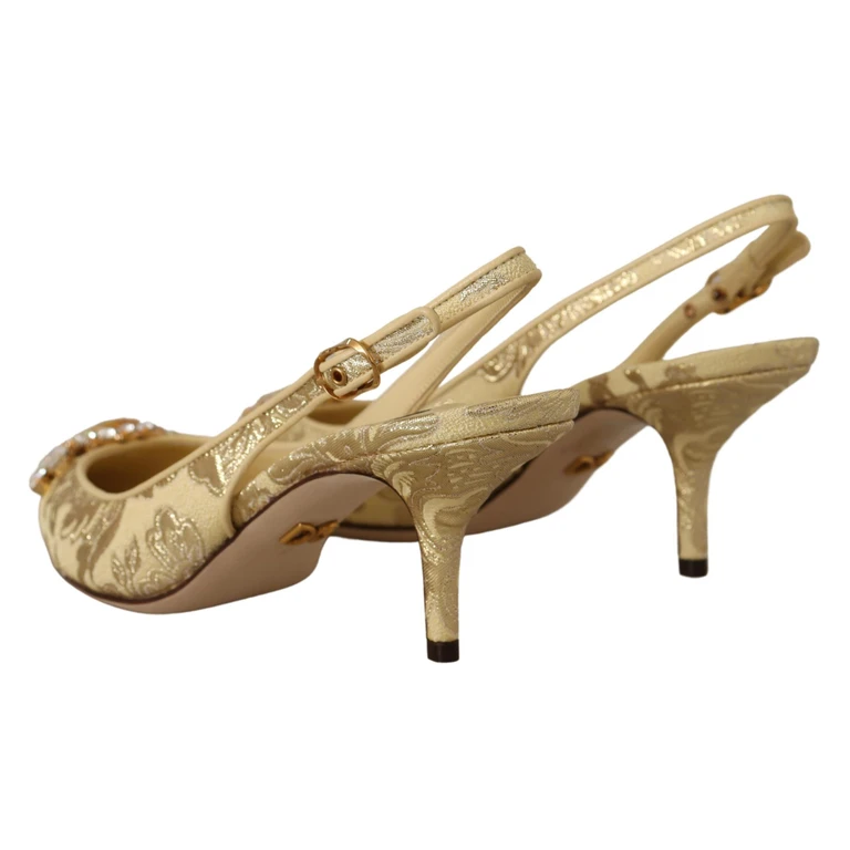 Dolce & Gabbana Gold Crystal Slingbacks Pumps Heels Shoes - Women