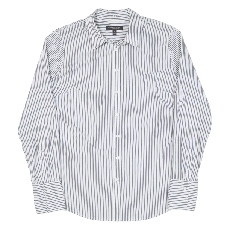 BANANA REPUBLIC Riley Tailored Fit Womens Shirt Grey Striped Long Sleeve S