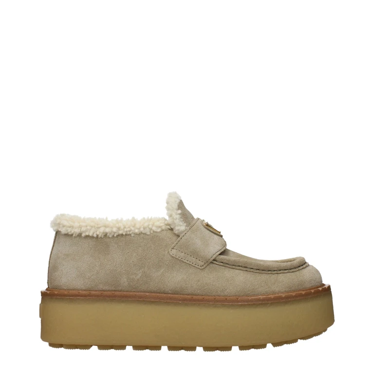 Beige Leather Platform Loafers - Women