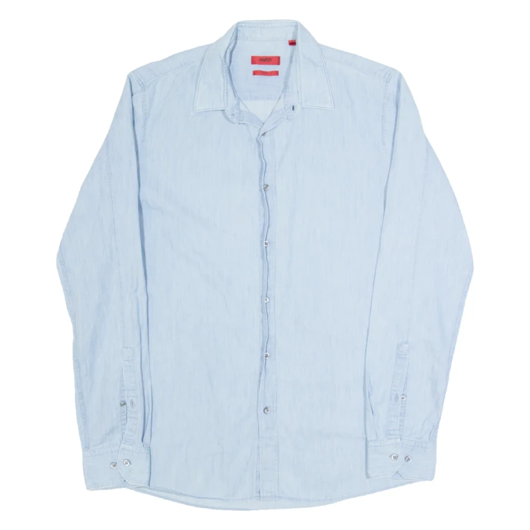 HUGO BOSS Mens Plain Shirt Blue Long Sleeve S