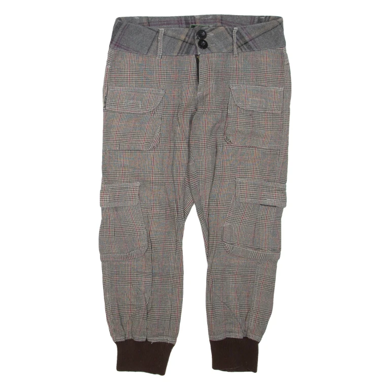 DESIGUAL Check Womens Trousers Grey Regular Tapered Wool W26 L24