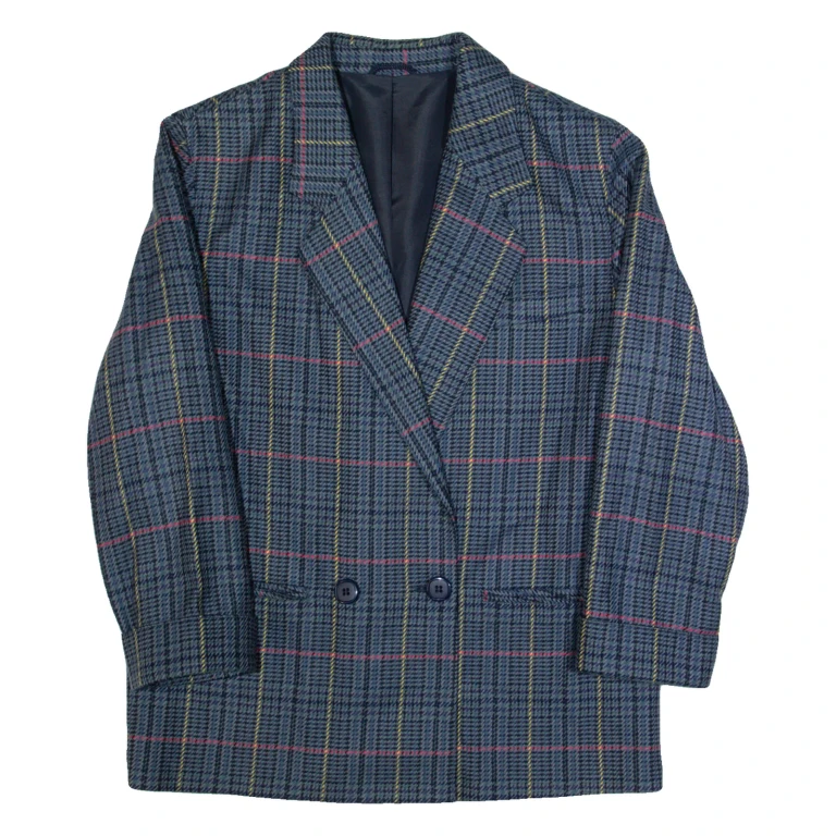 BOUTIQUE URSULA Womens Blazer Jacket Blue Wool 90s Check S