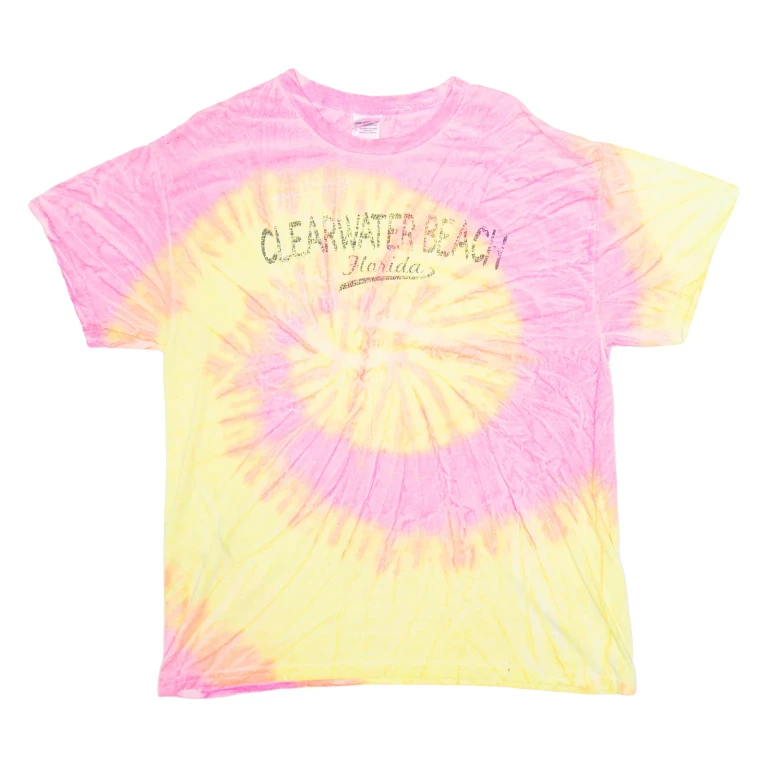 GILDAN ClearWater Beach Florida Womens Tie Dye T-Shirt Pink USA L